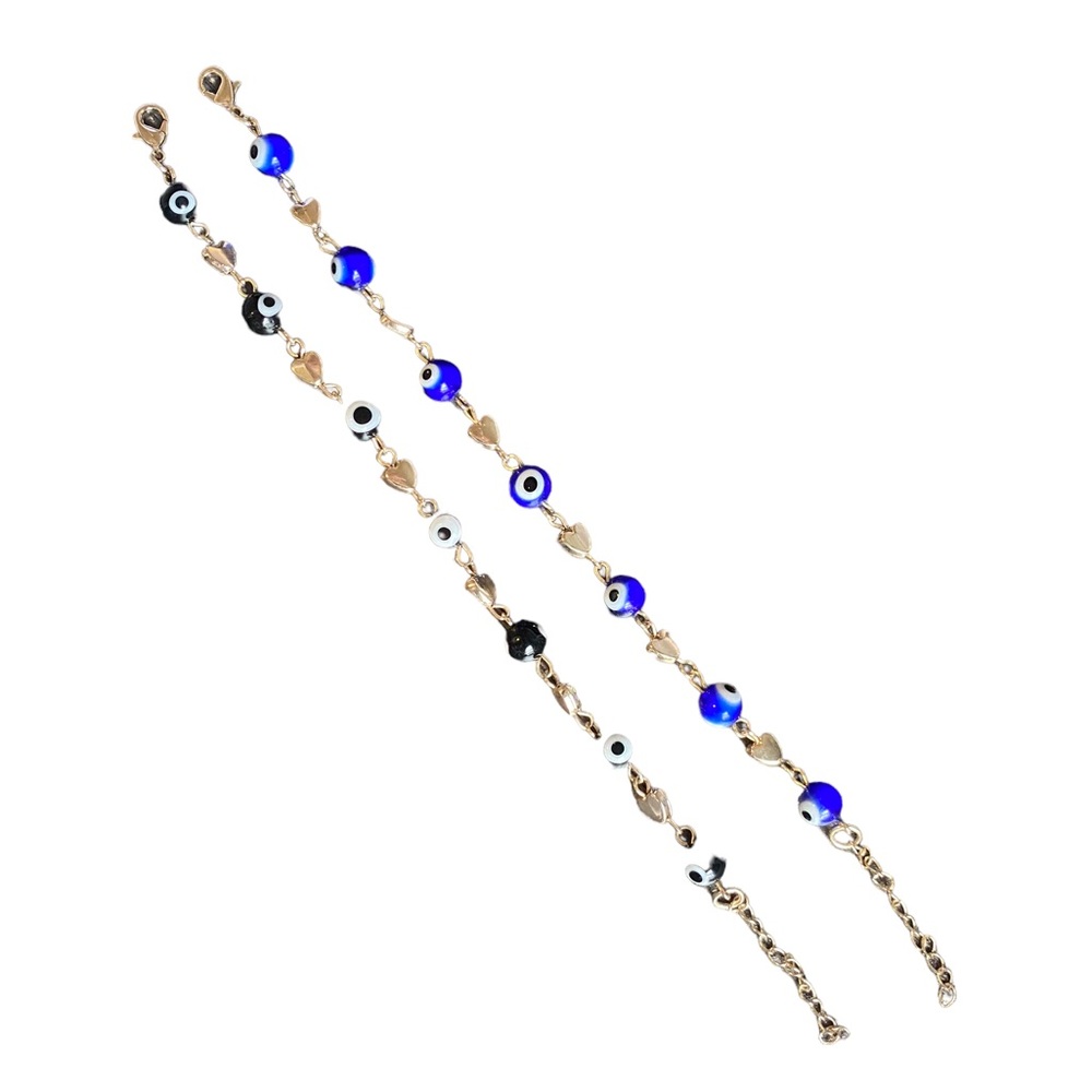 Blue & Black Evil Eye with Gold Tone Hearts Bracelets Set - Picture 6 of 6